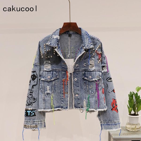 women's jackets cakucool vintage letter graffiti patchwork denim jacket women cowboy jeans autumn frayed ripped pins rivet punk jean co, Black;brown
women's jackets cakucool vintage letter graffiti patchwork denim jacket women cowboy jeans autumn frayed ripped pins rivet punk jean co, Black;brown