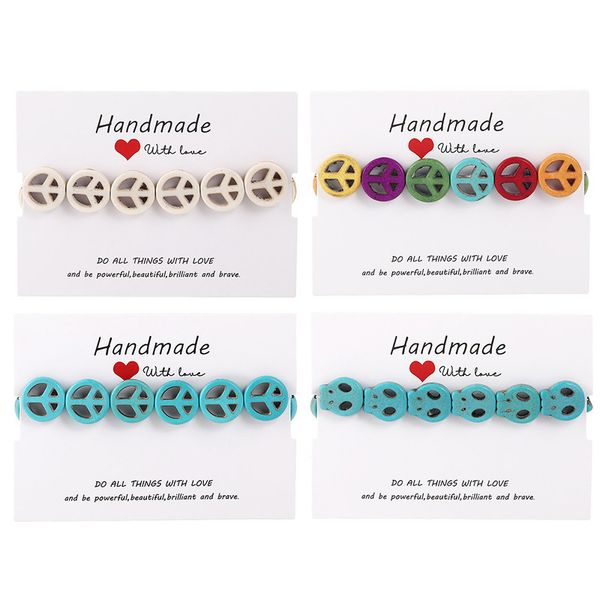 colorful turquoise peace sign charm bracelets elastic string bangle skull jewelry gift for women men with card, Golden;silver
colorful turquoise peace sign charm bracelets elastic string bangle skull jewelry gift for women men with card, Golden;silver