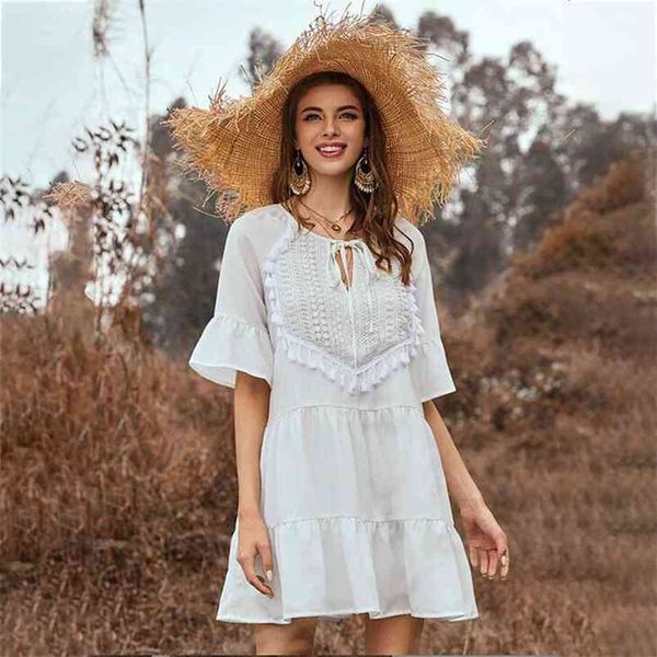 crochet tassel white summer dress vintage bohemian short casual beach holiday vestidos 210427, Black;gray
crochet tassel white summer dress vintage bohemian short casual beach holiday vestidos 210427, Black;gray