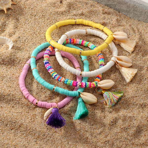 colorful soft ceramic bracelet handmade knitting shell tassel chains for gift, Black
colorful soft ceramic bracelet handmade knitting shell tassel chains for gift, Black