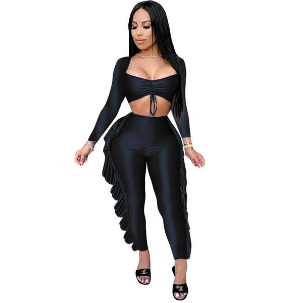 women's two piece pants blackless shirring 2 set suits solid long sleeve women outfits sets tassels full-length sexy, White
women's two piece pants blackless shirring 2 set suits solid long sleeve women outfits sets tassels full-length sexy, White