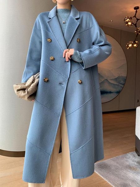women's wool & blends 2021 winter autumn fashion water ripple surface luxury long loose joining together design woolen overcoat with be, Black
women's wool & blends 2021 winter autumn fashion water ripple surface luxury long loose joining together design woolen overcoat with be, Black