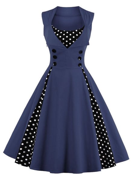 factorybcl0 with and women's big swing patchwork polka dot double breasted sleeveless dress, White;black
factorybcl0 with and women's big swing patchwork polka dot double breasted sleeveless dress, White;black
