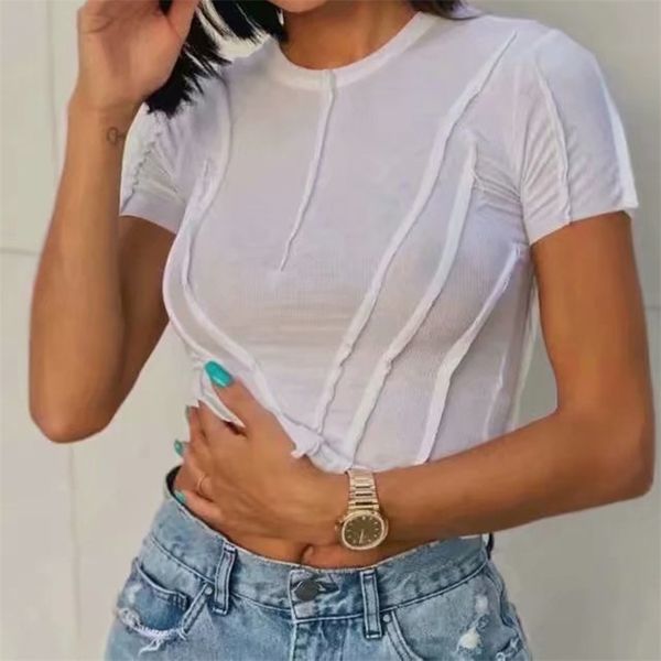 women's fashion summer irregular patchwork short sleeve casual chic female street t shirt stripe pullover o-neck slim solid tees 210517, White
women's fashion summer irregular patchwork short sleeve casual chic female street t shirt stripe pullover o-neck slim solid tees 210517, White