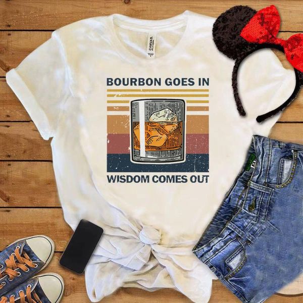 casual shirt bourbon goes in wisdom comes out t-shirt wine glass printing female tee funny ice block crewneck women's, White
casual shirt bourbon goes in wisdom comes out t-shirt wine glass printing female tee funny ice block crewneck women's, White