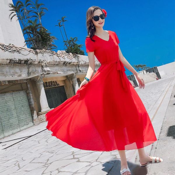 casual dresses short sleeve dress female red collect waist sanya show thin chiffon long seaside tourism romantic sun beach, Black;gray
casual dresses short sleeve dress female red collect waist sanya show thin chiffon long seaside tourism romantic sun beach, Black;gray