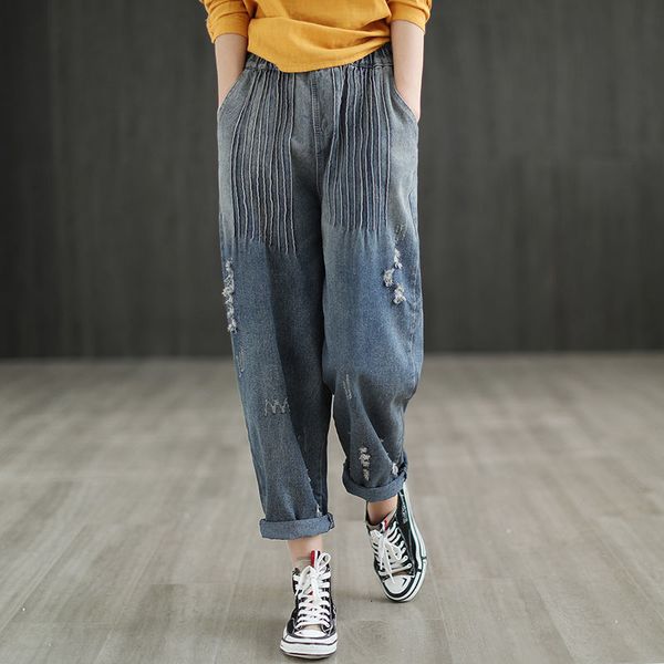 women's jeans sping calça feminina folgada jeans, casual listrada vintage cintura alta harém rasgada akqa, Blue
women's jeans sping calça feminina folgada jeans, casual listrada vintage cintura alta harém rasgada akqa, Blue