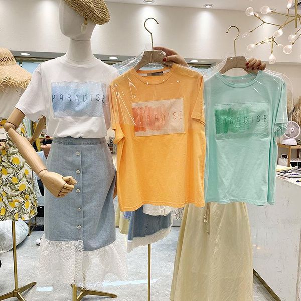 cotton short sleeve t-shirt women 2021 summer sequin round neck pullover ins loose korean candy color coat women's, White
cotton short sleeve t-shirt women 2021 summer sequin round neck pullover ins loose korean candy color coat women's, White