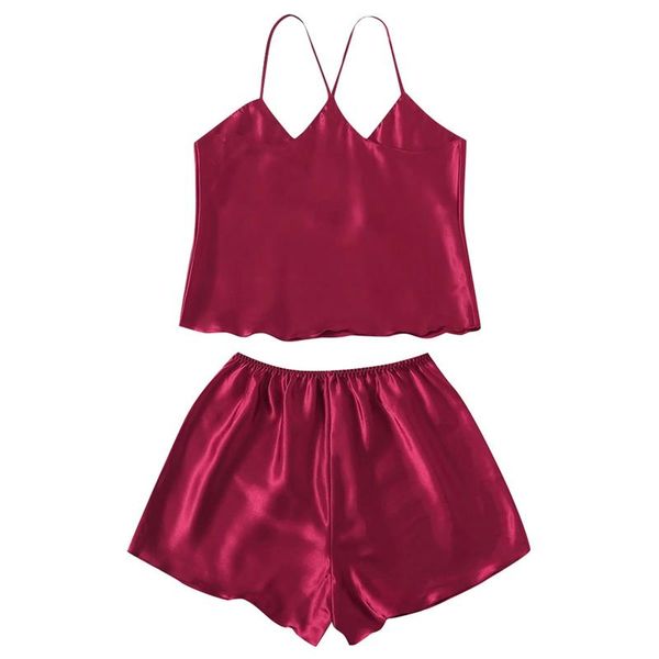 women's sleepwear women sleep wear lingerie satin lace v-neck camisole shorts set pajamas clothes black solid color, Black;red
women's sleepwear women sleep wear lingerie satin lace v-neck camisole shorts set pajamas clothes black solid color, Black;red