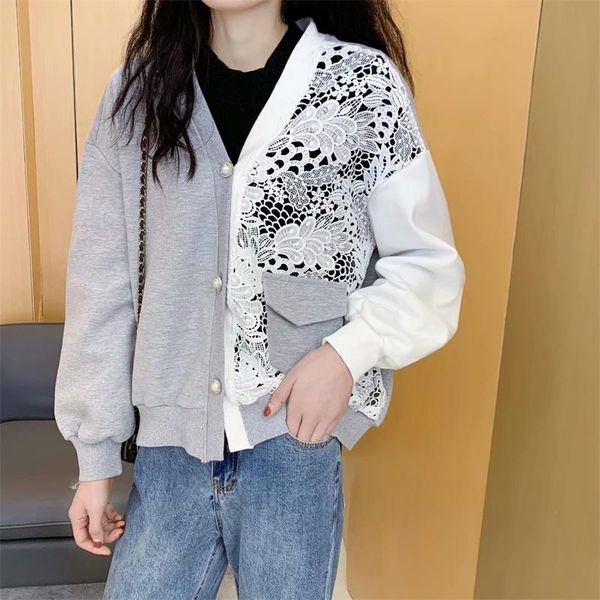 women 2021 fashion lace stitching cotton lazy wind loose cardigan jacket vintage long sleeve female outerwear chic women's jackets, Black;brown
women 2021 fashion lace stitching cotton lazy wind loose cardigan jacket vintage long sleeve female outerwear chic women's jackets, Black;brown