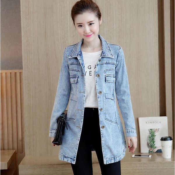 women's jackets s-5xl plus size spring korean long single-breasted denim jacket women slim coat blue sleeve jeans coats female u896, Black;brown
women's jackets s-5xl plus size spring korean long single-breasted denim jacket women slim coat blue sleeve jeans coats female u896, Black;brown