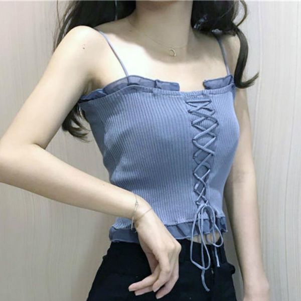 women's tanks & camis women solid hem ruffles mesh lace up crop camisole streetwear temperament knit basic soft tank woman clo, White
women's tanks & camis women solid hem ruffles mesh lace up crop camisole streetwear temperament knit basic soft tank woman clo, White