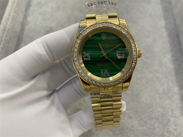 with original box certificate 18k gold president male watches day date diamonds green dial watch men stainless diamond bezel automatic wrist, Slivery;brown
with original box certificate 18k gold president male watches day date diamonds green dial watch men stainless diamond bezel automatic wrist, Slivery;brown
