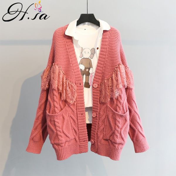 h.sa women winter thick sweater and v neck long sleeve lace stitch cardigans single breasted knit jacket loose coat 210417, White;black
h.sa women winter thick sweater and v neck long sleeve lace stitch cardigans single breasted knit jacket loose coat 210417, White;black