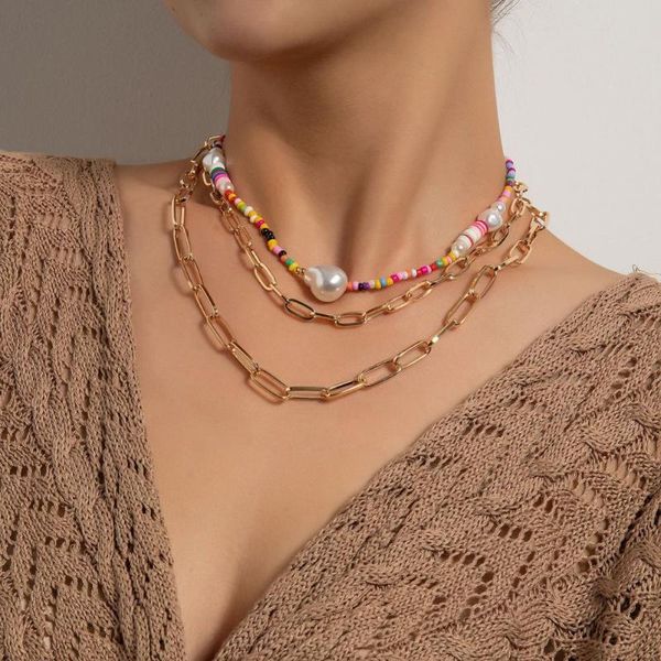 chokers 3pcs/set multilayer paperclip chain alloy colorful bead punk women clavicle necklaces for party pearl metal stacking necklace, Golden;silver
chokers 3pcs/set multilayer paperclip chain alloy colorful bead punk women clavicle necklaces for party pearl metal stacking necklace, Golden;silver