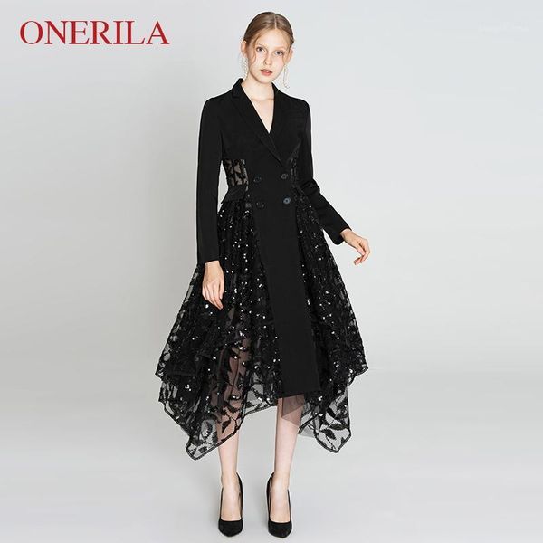 women's trench coats onerila 2021 high-end fashion women long sleeve sequins black coat double breasted irregular hem lapel slim outer, Tan;black
women's trench coats onerila 2021 high-end fashion women long sleeve sequins black coat double breasted irregular hem lapel slim outer, Tan;black