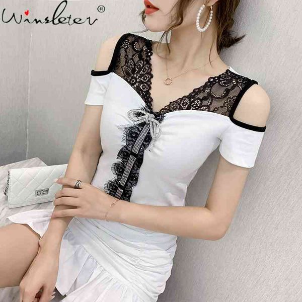 women's t-shirt summer european clothes t-shirt fashion patchwork lace up off shouder women ropa mujer shirt cotton tees, White
women's t-shirt summer european clothes t-shirt fashion patchwork lace up off shouder women ropa mujer shirt cotton tees, White