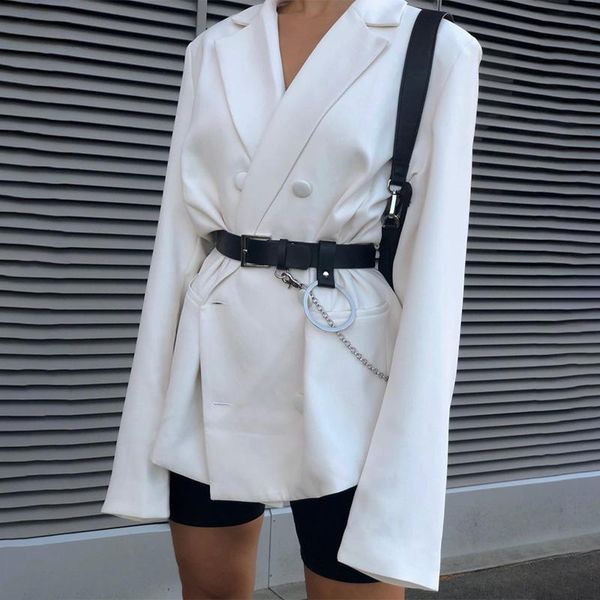 women's suits & blazers european style 2021 spring autumn loose office lady temperament mid-length suit three-breasted buckle all-match, White;black
women's suits & blazers european style 2021 spring autumn loose office lady temperament mid-length suit three-breasted buckle all-match, White;black
