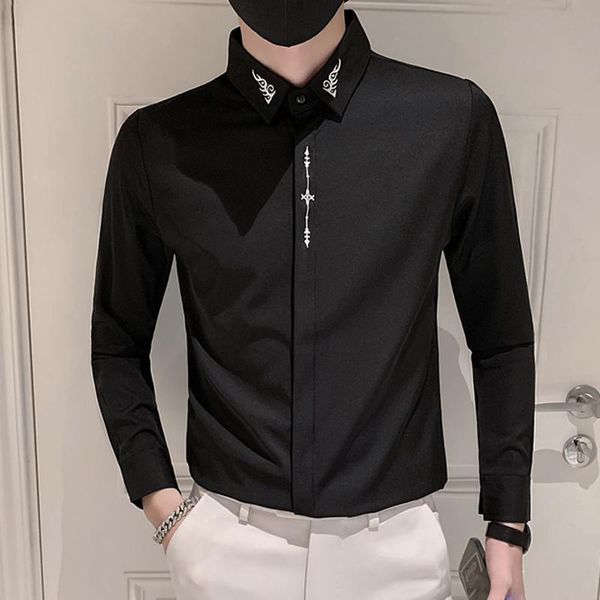 men's casual shirts luxury embroidery dress shirt men high-end long-sleeved asian size party stage banquet camisas de hombre, White;black
men's casual shirts luxury embroidery dress shirt men high-end long-sleeved asian size party stage banquet camisas de hombre, White;black