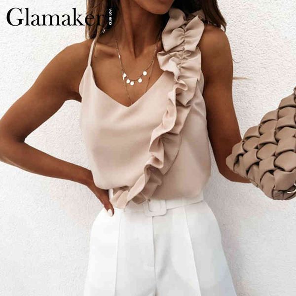glamaker women v neck ruffle blouse shirts summer backless spaghetti strap elegant sleeveless office ladies blouses 210412, White
glamaker women v neck ruffle blouse shirts summer backless spaghetti strap elegant sleeveless office ladies blouses 210412, White