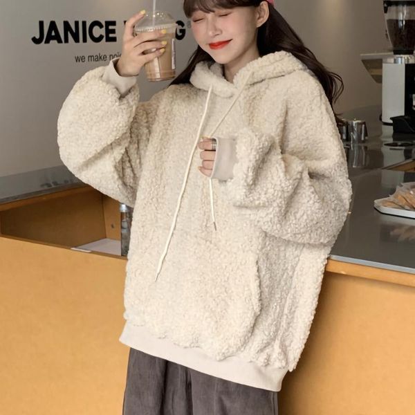 woman's sweatshirts solid color contrast korean female hooded pullovers 2021 plush warm oversized hoodies women sudaderas mujer women&#, Black
woman's sweatshirts solid color contrast korean female hooded pullovers 2021 plush warm oversized hoodies women sudaderas mujer women&#, Black