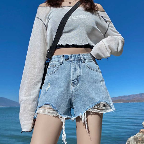 women's denim shorts summer 2021 korean version high waist show thin loose hole rough edge wide leg pants fashion, Blue
women's denim shorts summer 2021 korean version high waist show thin loose hole rough edge wide leg pants fashion, Blue