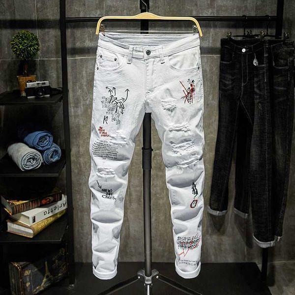 men's fashion trendy embroidery letters men college boys skinny runway zipper denim pants destroyed ripped black white jeans yhr8, Blue
men's fashion trendy embroidery letters men college boys skinny runway zipper denim pants destroyed ripped black white jeans yhr8, Blue