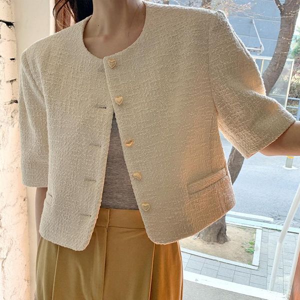 women's jackets tweed love button o-neck short-sleeved short jacket 2021 summer sunscreen ladies korean style retro beige top, Black;brown
women's jackets tweed love button o-neck short-sleeved short jacket 2021 summer sunscreen ladies korean style retro beige top, Black;brown