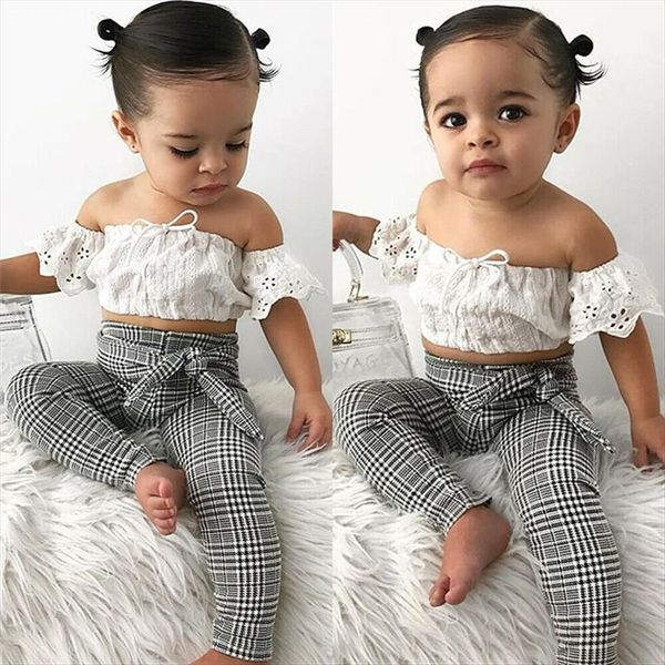 selling toddler kids baby girl lace off shoulder crop plaid pants outfit sets, White
selling toddler kids baby girl lace off shoulder crop plaid pants outfit sets, White