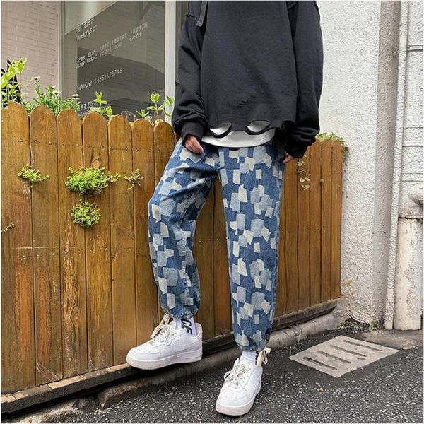 men's pants high street contrasting color checkered casual straight loose hip hop drawstring wide leg cropped, Black
men's pants high street contrasting color checkered casual straight loose hip hop drawstring wide leg cropped, Black