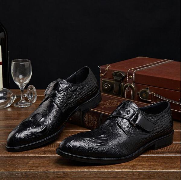 dress shoes imitate genuine leather men oxford pointed toes alligator pattern male solid classical hook&loop, Black
dress shoes imitate genuine leather men oxford pointed toes alligator pattern male solid classical hook&loop, Black