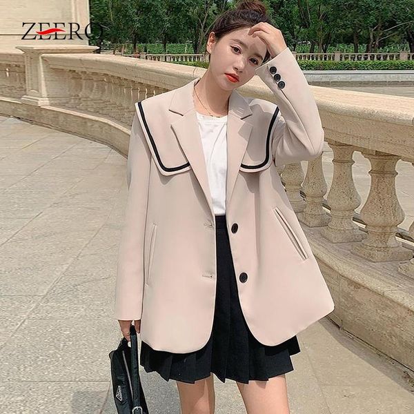 women's suits & blazers chic korean women long sleeve sailor collar woman casual loose black jacket spring autumn ladies oversized coat, White;black
women's suits & blazers chic korean women long sleeve sailor collar woman casual loose black jacket spring autumn ladies oversized coat, White;black
