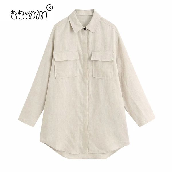 women elegant fashion pockets long linen blouse vintage turn-down collar button-up cuff shirts female chic 210520, White
women elegant fashion pockets long linen blouse vintage turn-down collar button-up cuff shirts female chic 210520, White