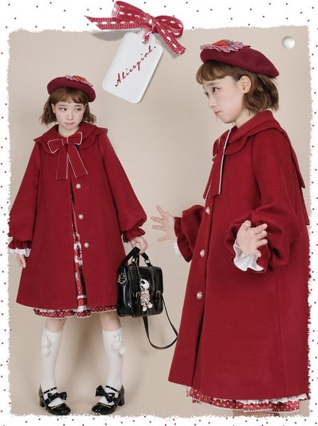women's wool & blends lolita jacket autumn women fashion sweet casual bow cute lantern sleeve single breasted loose kawaii japanese stu, Black
women's wool & blends lolita jacket autumn women fashion sweet casual bow cute lantern sleeve single breasted loose kawaii japanese stu, Black
