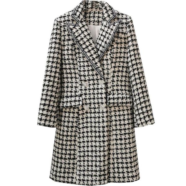women's wool & blends french style vintage winter houndstooth woven thick woolen coat women mid-length slim double breasted ol overcoat, Black
women's wool & blends french style vintage winter houndstooth woven thick woolen coat women mid-length slim double breasted ol overcoat, Black