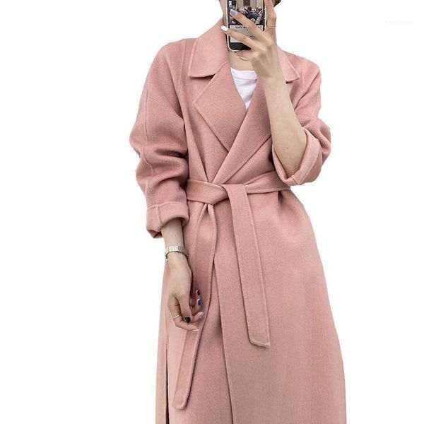 women's wool & blends 2021 spring women double woolen coat turn down collar long pink color cashmere casaco feminino, Black
women's wool & blends 2021 spring women double woolen coat turn down collar long pink color cashmere casaco feminino, Black