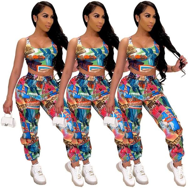 women's two piece pants pant suits fashion trend personality printed vest sports and leisure summer set wholesale drop, White
women's two piece pants pant suits fashion trend personality printed vest sports and leisure summer set wholesale drop, White