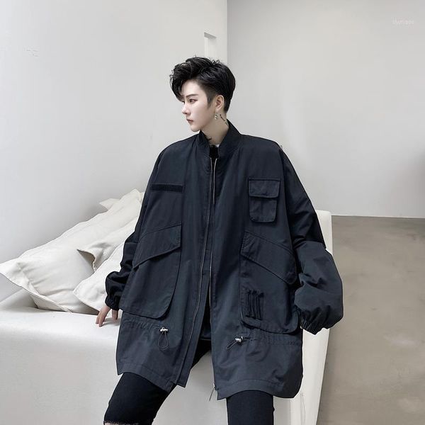 male women spring autumn streetwear coat outerwear men elastic drawstring stand collar loose casual jacket men's jackets, Black;brown
male women spring autumn streetwear coat outerwear men elastic drawstring stand collar loose casual jacket men's jackets, Black;brown