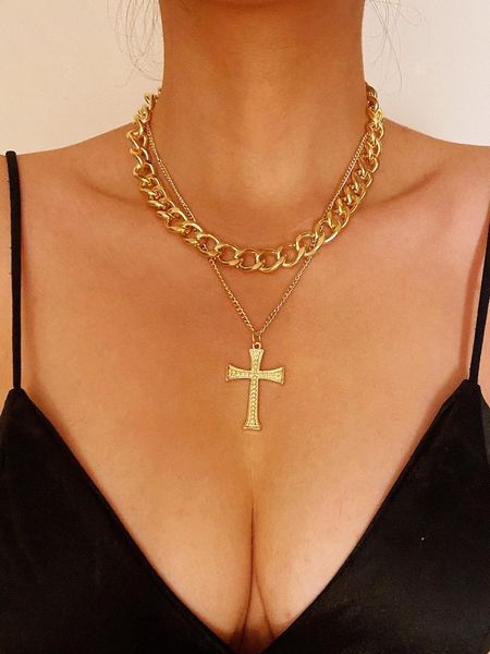 pendant necklaces trendy punk multilayered necklace for women gold cross long chain choker gifts jewelry, Silver
pendant necklaces trendy punk multilayered necklace for women gold cross long chain choker gifts jewelry, Silver