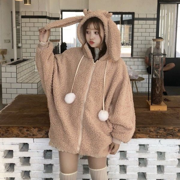 women's hoodies & sweatshirts kawaii women's hoodie, korean rabbit ear, leather ball, loose, zipper, wool coat, Black
women's hoodies & sweatshirts kawaii women's hoodie, korean rabbit ear, leather ball, loose, zipper, wool coat, Black