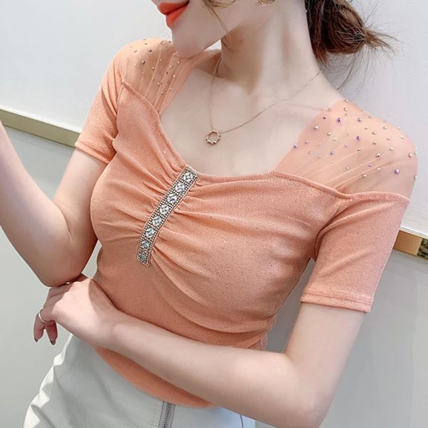 women's t-shirt short sleeve women shirt summer round neck drilling t short-sleeved lady blusa, White
women's t-shirt short sleeve women shirt summer round neck drilling t short-sleeved lady blusa, White