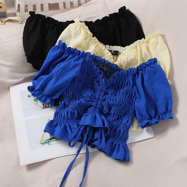 women's blouses & shirts ruched crop ruffle off shoulder blouse puff sleeve vintage woman 2021 summer korean clothes tunic, White
women's blouses & shirts ruched crop ruffle off shoulder blouse puff sleeve vintage woman 2021 summer korean clothes tunic, White