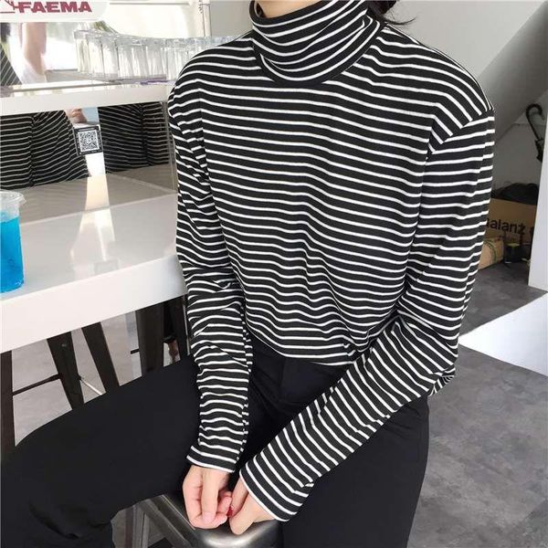 women's t-shirt fashion black white striped women long sleeve turtleneck female summer elegant loose casual tees large size
women's t-shirt fashion black white striped women long sleeve turtleneck female summer elegant loose casual tees large size