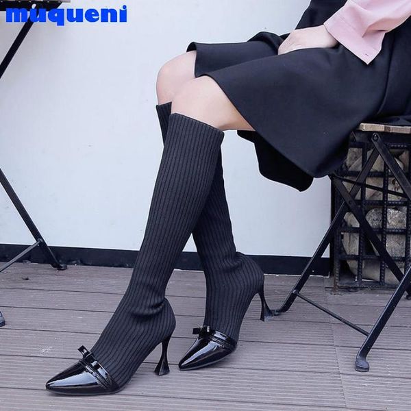 winter warm thigh high boots women autumn bow knee stretch fabric sock heels shoes over woolen long, Black
winter warm thigh high boots women autumn bow knee stretch fabric sock heels shoes over woolen long, Black