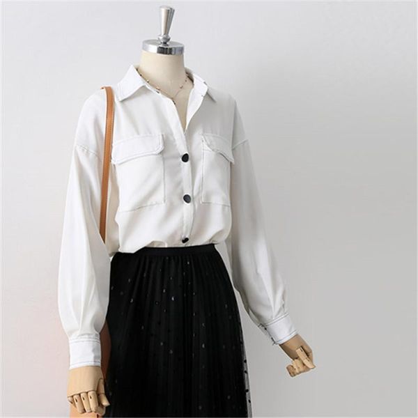 women's blouses & shirts fashion black blouse women plus size spring autumn korean long sleeve double pocket shirt loose casual female, White
women's blouses & shirts fashion black blouse women plus size spring autumn korean long sleeve double pocket shirt loose casual female, White