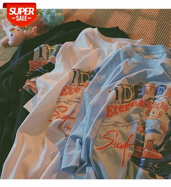 surfing bear american street retro print short sleeve t-shirt female couple loose casual half #bu4r, White
surfing bear american street retro print short sleeve t-shirt female couple loose casual half #bu4r, White