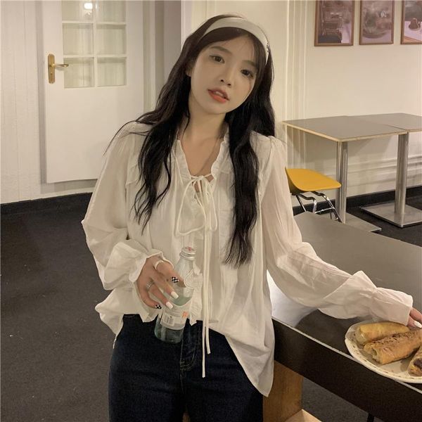 women's blouses & shirts oversize clothing casual beach style spring/autumn french series shirring v-neck straight trend all-match, White
women's blouses & shirts oversize clothing casual beach style spring/autumn french series shirring v-neck straight trend all-match, White