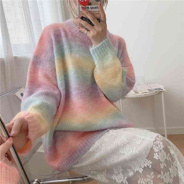 casual rainbow sweater autumn winter korean style gradient color pullover female pink blue o neck loose jumper fashion, White;black
casual rainbow sweater autumn winter korean style gradient color pullover female pink blue o neck loose jumper fashion, White;black