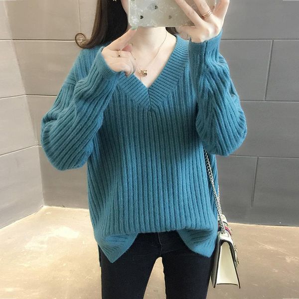 women's sweaters autumn and winter loose slim sweater pullover 2021 casual solid fashion khaki long sleeve v-neck women clothing, White;black
women's sweaters autumn and winter loose slim sweater pullover 2021 casual solid fashion khaki long sleeve v-neck women clothing, White;black