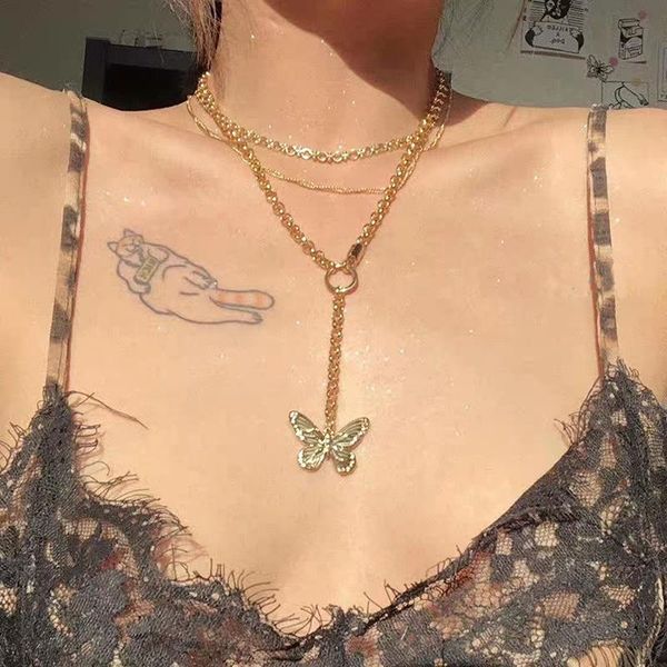 punk jewelry double layer butterfly pendant necklace stacking tassel choker kpop collares silver color gold collier femme necklaces
punk jewelry double layer butterfly pendant necklace stacking tassel choker kpop collares silver color gold collier femme necklaces